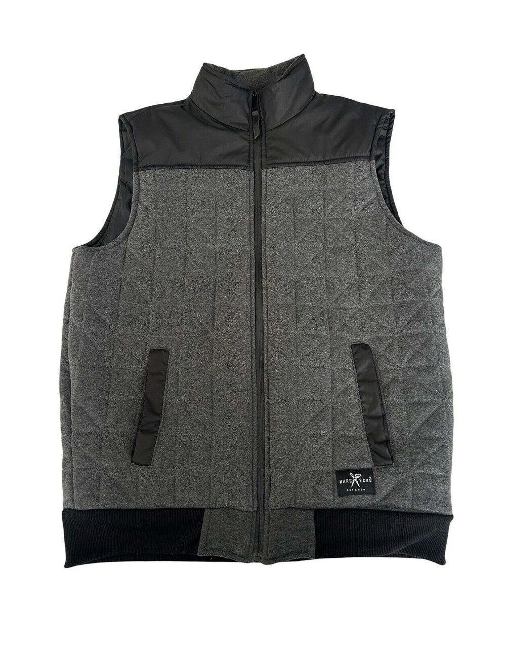 Marc Ecko Cut & Sew Quilted Vest Mens Size M Gray Tweed Insulated Full Zip